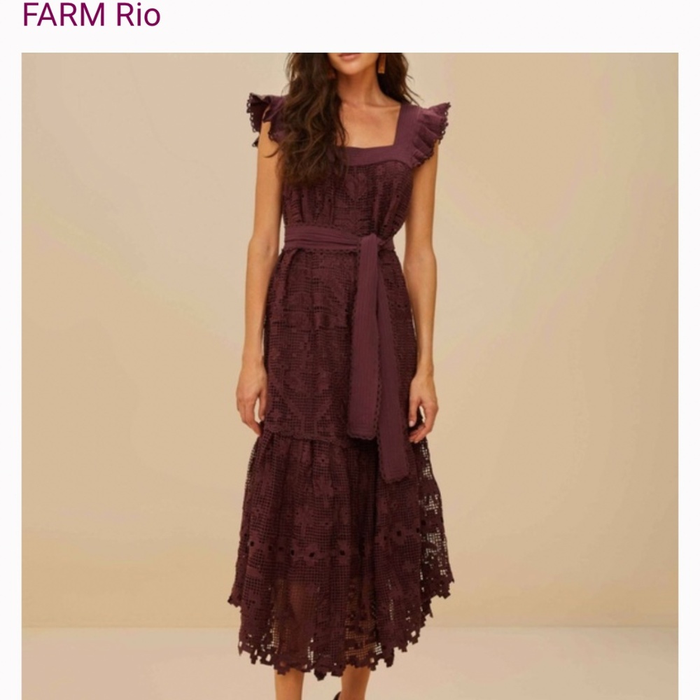 Farm Rio Brown Pineapple Guipure Midi